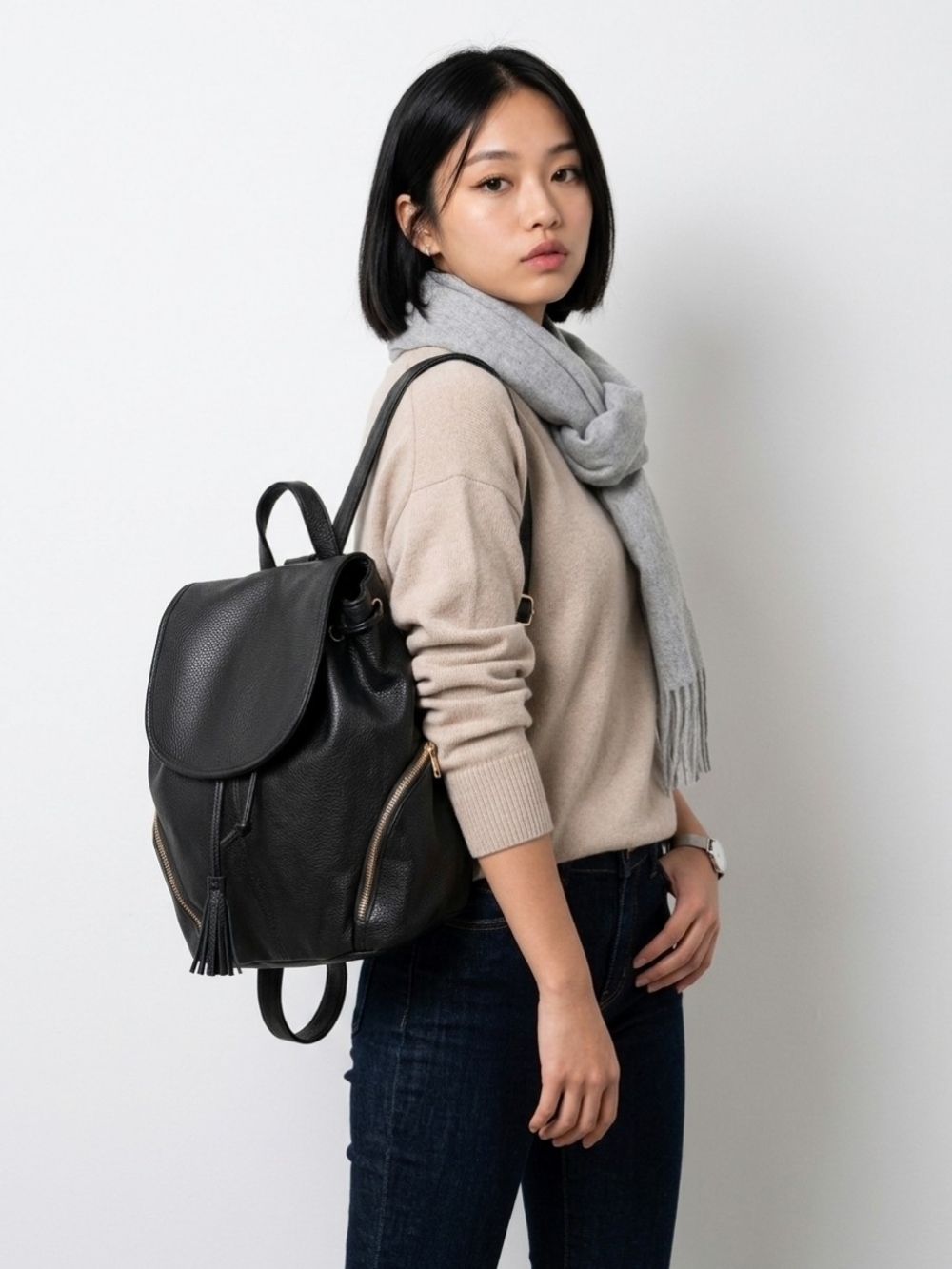 Woman Classic Black Backpack